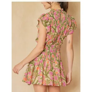 Entro Saturday In The Park Floral Mini Smocked Dress Size Small thumbnail 2