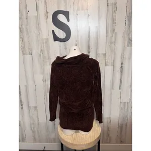 Revamped Brown Chenille Cowl Neck Tunic Sweater Soft Knit Pullover Size S thumbnail 4