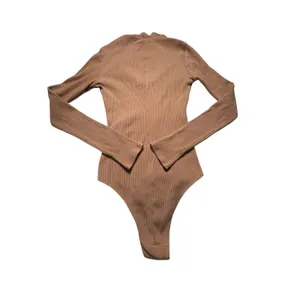 Reformation Size Small Ribbed Tie Neck Covered Back Brown‎ Bodysuit #Z4-5 thumbnail 6
