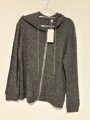 Witsmile ribbed zip up hoodie grey size large thumbnail 2