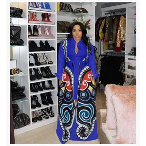 New African Deep V Neck 3/4 Sleeve High Slit Dashiki Maxi Dress 2X thumbnail 3