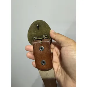 Vintage Congac Full Grain Leather Belt Stone Jewel Buckle Boho Hobo Western Y2K thumbnail 3