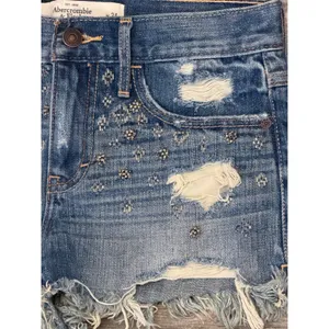 Abercrombie Fitch Distressed‎ Beaded Denim Shorts Blue 00/24 Frayed Hem Mini Y2K thumbnail 5