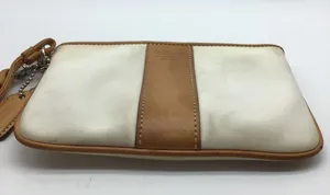 COACH white canvas w/brown trim wristlet thumbnail 7