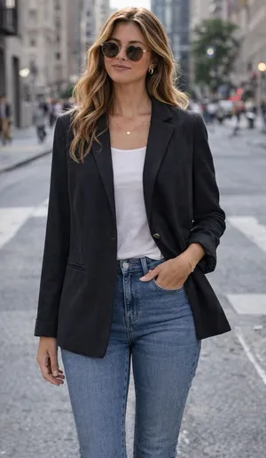 Lucky Brand Women Medium Black Cotton Single Button Blazer Jacket Staple Piece‎ thumbnail 1