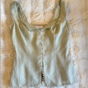 Reformation Pale Sage Green Linen Blend Button Front Tank thumbnail 1