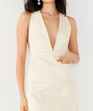 BDG white denim mini dress with pockets thumbnail 1