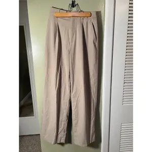 Uniqlo Women's Size XS 24-25 Pleated Wide Leg Straight Leg Trousers Khaki Beige thumbnail 2