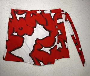 Nine West Womens Red White Abstract Floral Wrap Skort Size Medium Elastic Waist thumbnail 1