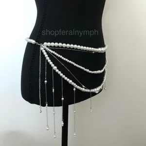 Y2K Coquette White Faux Pearl Layered Draped Chain Belt, 31.5 Inches, X7GA1139 thumbnail 2