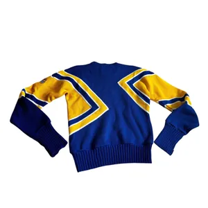 Vintage 80s Dehen 1920 Varsity Sweater Small Blue Yellow Dexter Lions Cheer Wool thumbnail 2