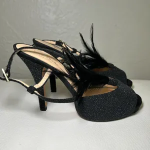 Kate Spade‎ Glitter Feather Black Open Toe Slingback Pumps Heels Size 7 thumbnail 6