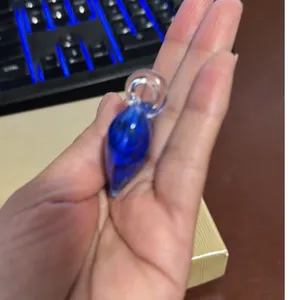 Hand-Blown blue Glass Heart Pendant Floral Swirl Designs pop of color 90s vibe thumbnail 4