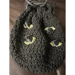 Saks 5th Avenue Vintage Black Woven Drawstring Evening Bag Made in Italy thumbnail 3