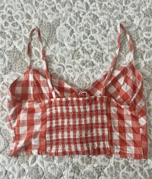 Linen Gingham Crop Top Orange thumbnail 3