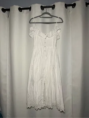 Zara White Eyelet Ruffle Sleeveless Midi Summer Dress Size XS thumbnail 5