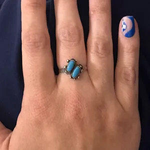 Vintage Bell‎ Company Sterling Silver Turquoise Double Stone Ring size 7 native thumbnail 3
