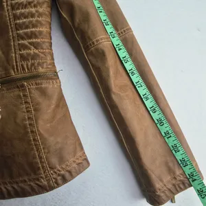 Max Edition‎ NWOT Womens Brown Faux Leather Quilted Moto Jacket Size Medium thumbnail 10