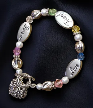 Love, Friend, Forever beaded heart charm bracelet thumbnail 1