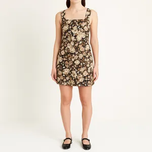 Abercrombie & Fitch Floral Linen Blend Mini Dress Brown Beige Roses Size Small thumbnail 16
