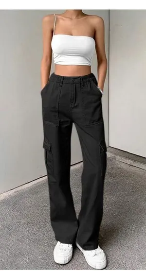 NEW Cargo Pants High Waisted Wide Leg Y2K Streetwear M thumbnail 2