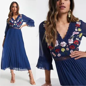 NWT ASOS Design Blue Floral Embroidered Lace Pleated Mini Dress Size 0 thumbnail 2