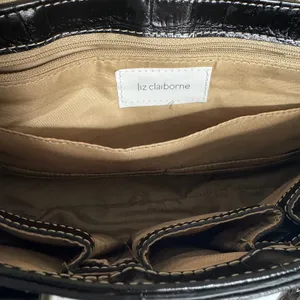 Liz Claiborne Y2K Black Croc Embossed Double Handle Shoulder Bag Purse thumbnail 14