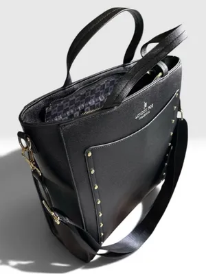 London Fog Black Studded Tote Bag Crossbody Work Laptop Satchel Purse thumbnail 2