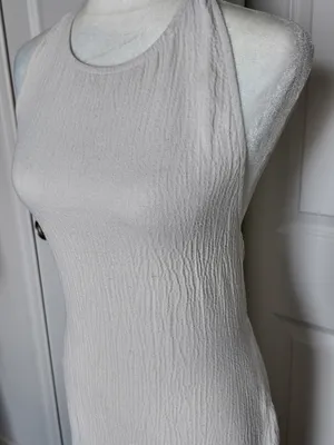 Stradivarius Textured Halter Midi Dress Ivory Size M thumbnail 4