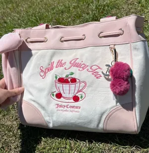 Juicy Couture Spill The Juicy Tea Cherry Tote Bag Pink Cream Shopper New thumbnail 1