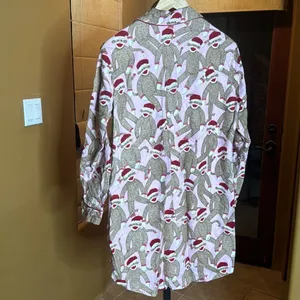 Nick & Nora Sock Monkey Flannel Nightshirt Medium Pink Christmas Pajama Rare thumbnail 6