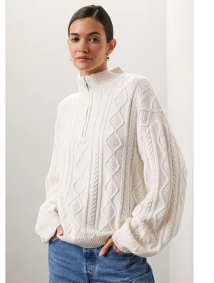 SPLENDID Off-White Wool Blend Quarter Zip Long Sleeve Dakota Half Zip Sweater S thumbnail 2