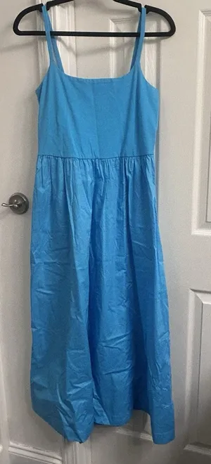 Old Navy Women’s Medium Tall Turquoise Blue Maxi Dress Spaghetti Strap Tiered thumbnail 1
