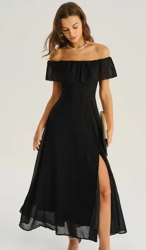 Rihoas Black Off The Shoulder A-Line Maxi Dress thumbnail 1
