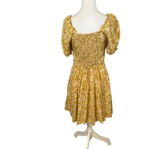 Old Navy Fit and Flare Puff-Sleeve Yellow Floral-Print Mini Dress XS Cottagecore thumbnail 4