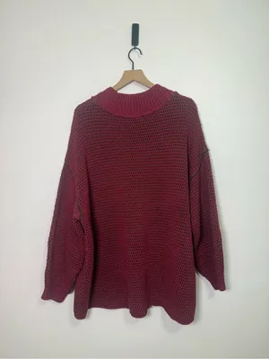 Free People Maisie Oversized Sweater - Cranberry Fudge thumbnail 6
