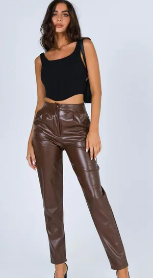 Princess Polly Brown Leather Pants thumbnail 1