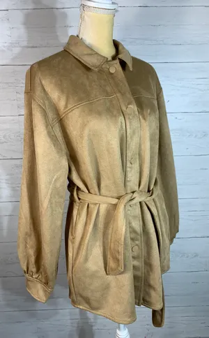 camel faux suede tie shacket size M women's thumbnail 8