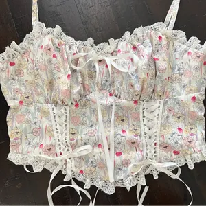 Vintage style Corset Floral Lace-Up Crop Top thumbnail 7