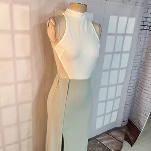 Blithe NWT White Green Open Back Sleeveless Cutout Halter Maxi Dress Small thumbnail 3