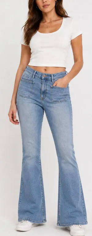 GAP 70s Flare Jeans Light Wash High Rise Stretch Denim 14/32R Casual Clean Girl thumbnail 1