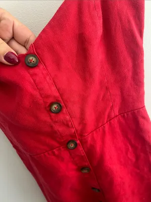 Reformation Red Button Smocked linen Mini Dress thumbnail 6