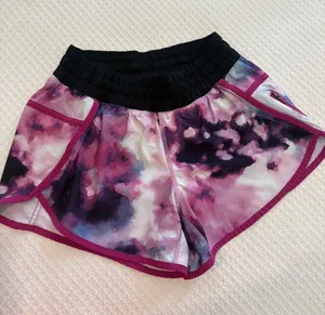 Lululemon Pink Tie-Dye Athletic Shorts with Black Waistband thumbnail 1