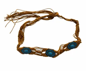 Boho Turquoise Beaded Macrame Waist Belt thumbnail 1