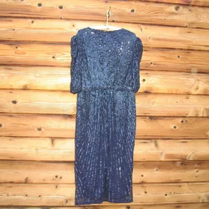 Mac Duggal 5578 Womens Sequined V Neck Short Puff Sleeve Midi Dress thumbnail 11