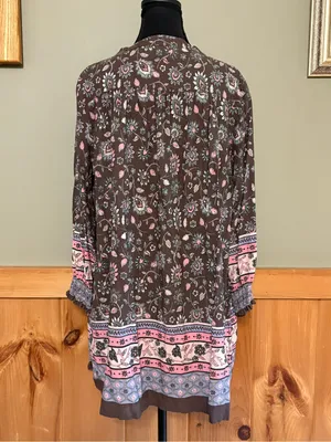 Natural Life Dara Bohemian Floral Tunic Dress in a brown & pink floral print S thumbnail 6