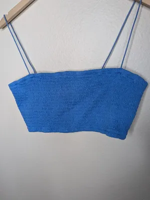 Maeve By Anthropologie Blue Smocked Cotton Crop Top Large thumbnail 2