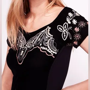 Free People Black Velvet Top with Embroidered Details M thumbnail 3
