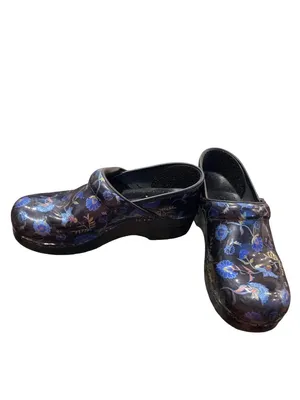 Dansko wms black blue floral leather nursing mules clogs sz 38/7.5-8 SKU 10-213 thumbnail 2