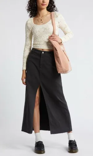BP. Raw Hem Stretch Twill A-Line Long Maxi Jean Skirt Size 12 thumbnail 2